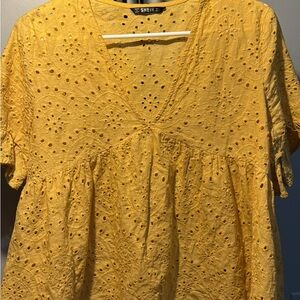SHEIN Mustard Eyelet Blouse